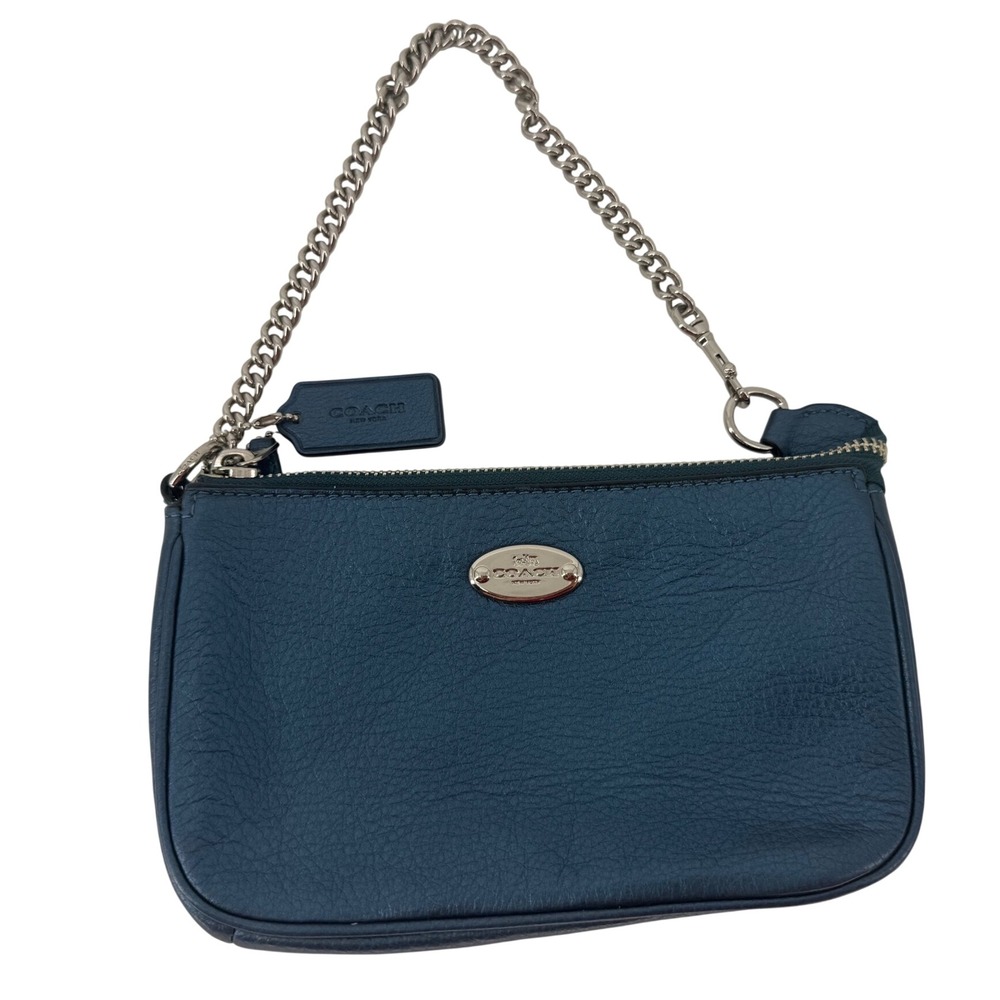 Coach Nolita 19 Women Wristlet Small Teal Blue Pebbled Leather Chain Strap